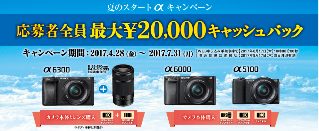 キャッシュバック最大20.000円夏のスタートαキャンペーン!